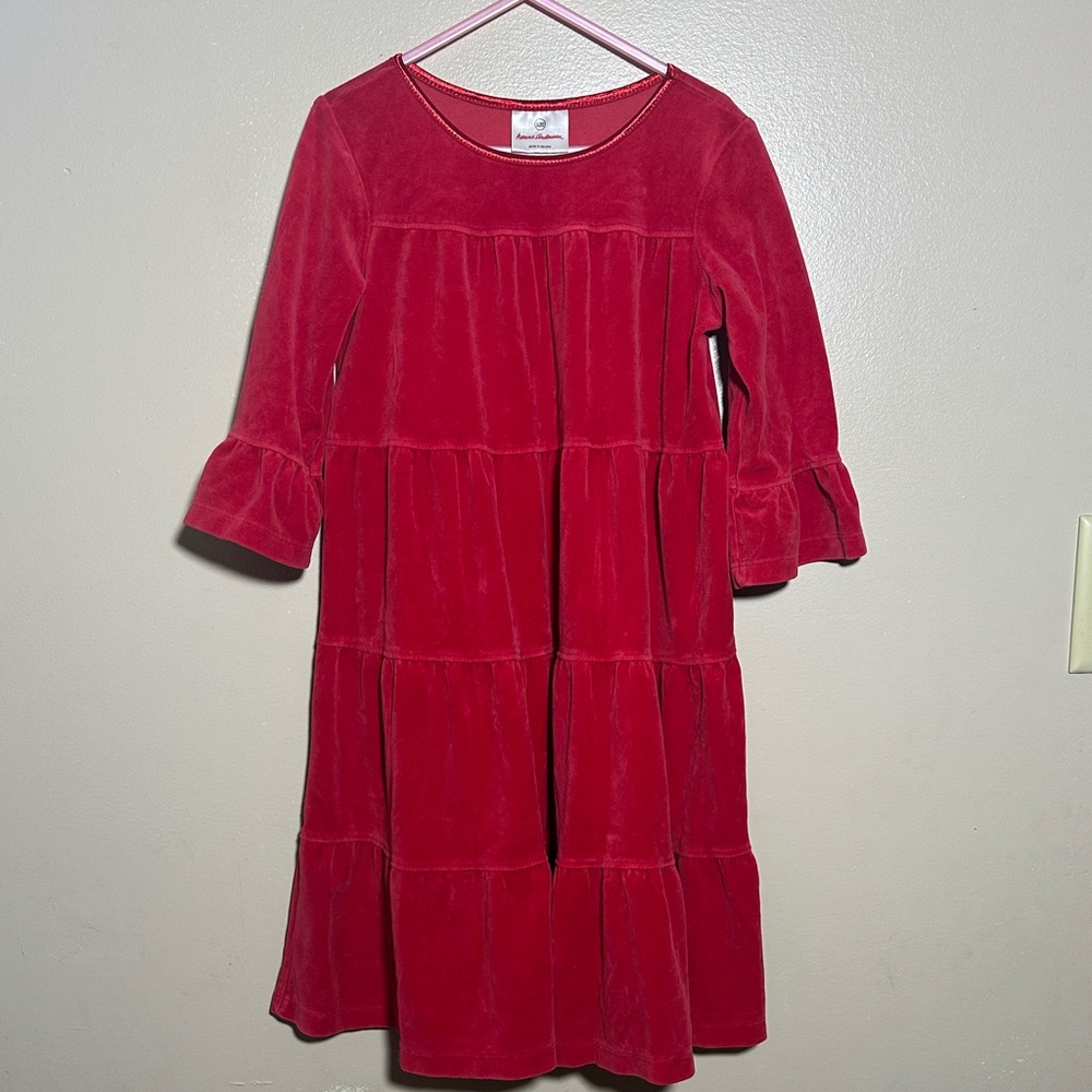 Hanna Andersson Velvet Red Tiered Dress | Girls 120